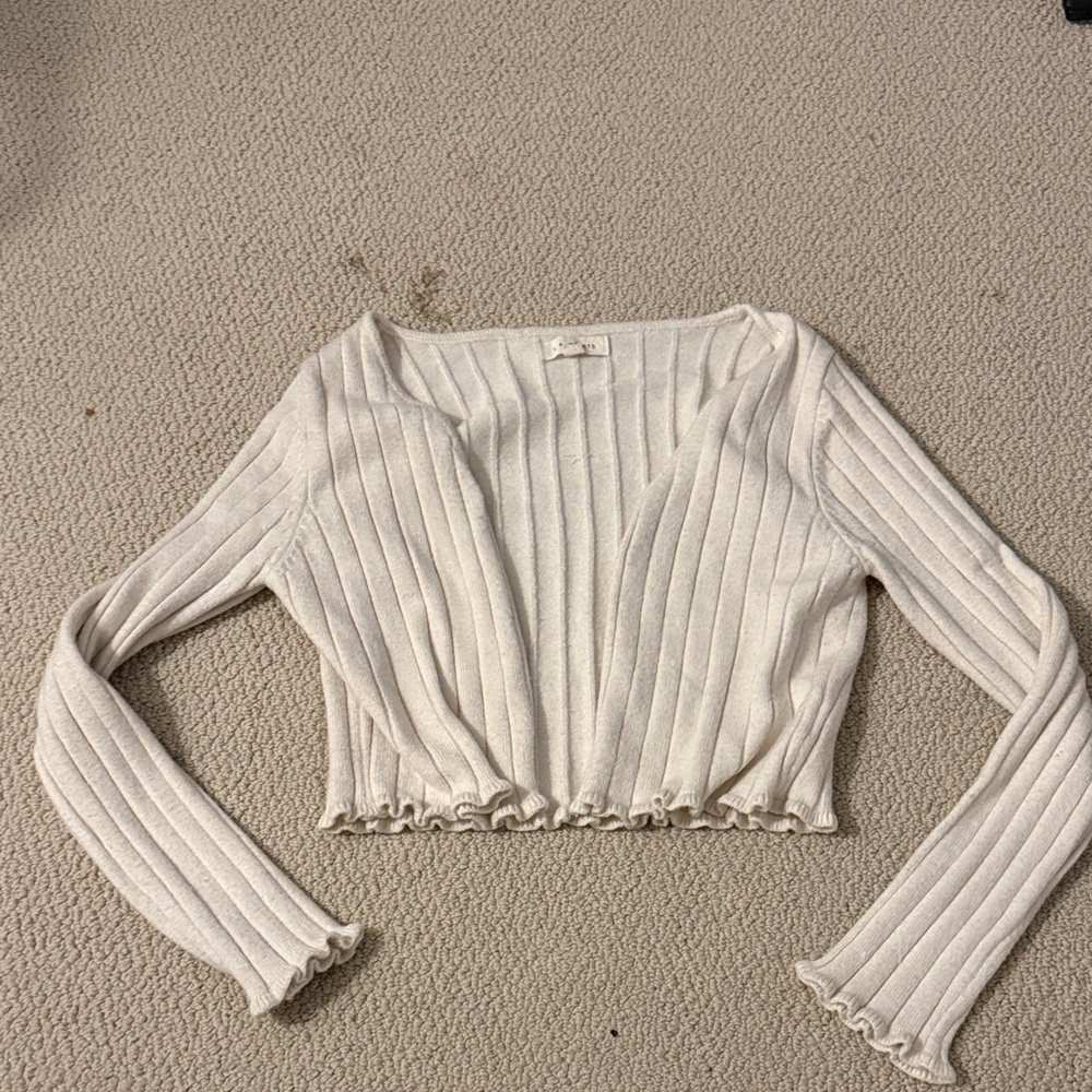 LA Hearts Cream Ribbed Women's Half Cardigan